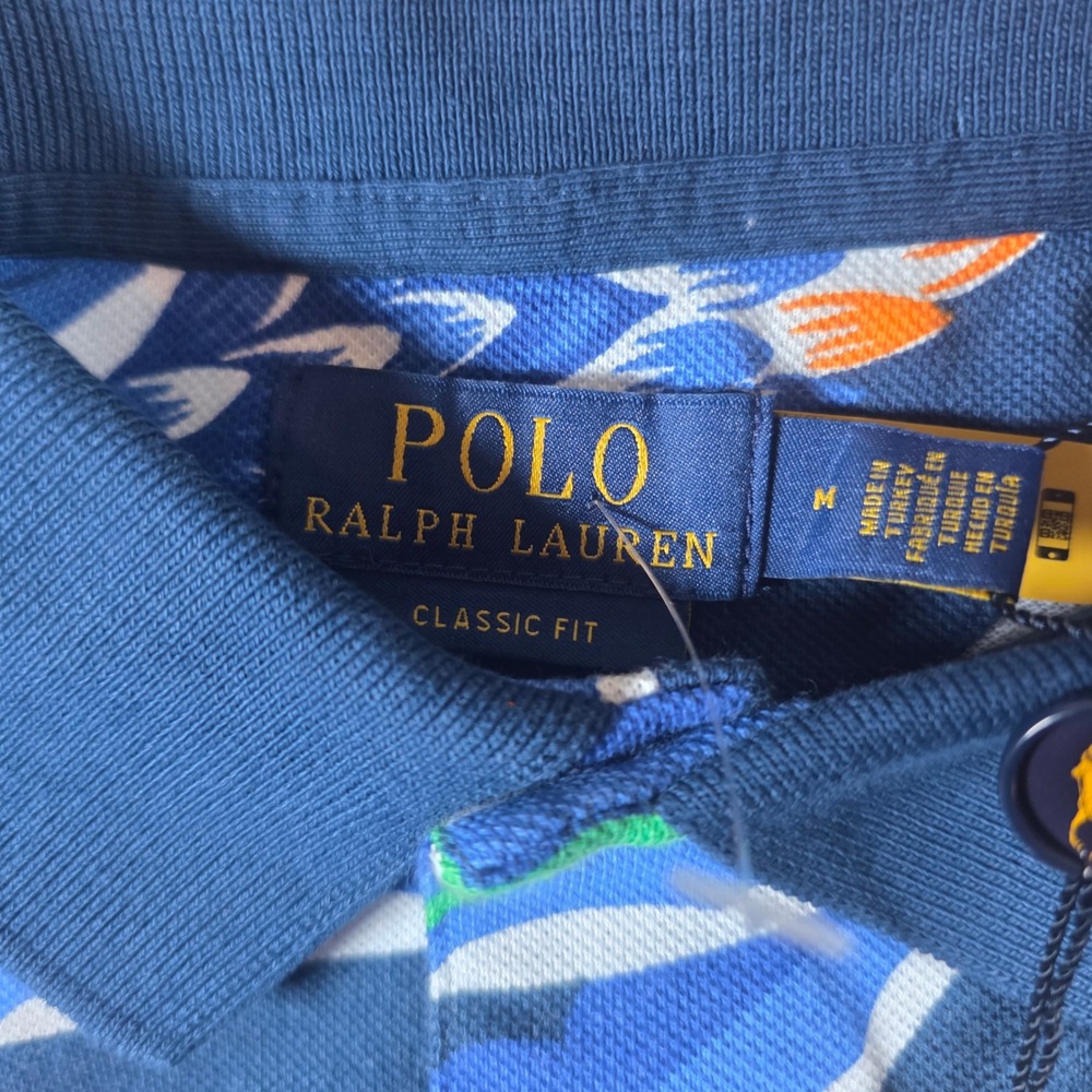 NWT Polo Ralph Lauren Men's Tropical Floral Polo Shirt Size Medium Blue $125 - Picture 8 of 9